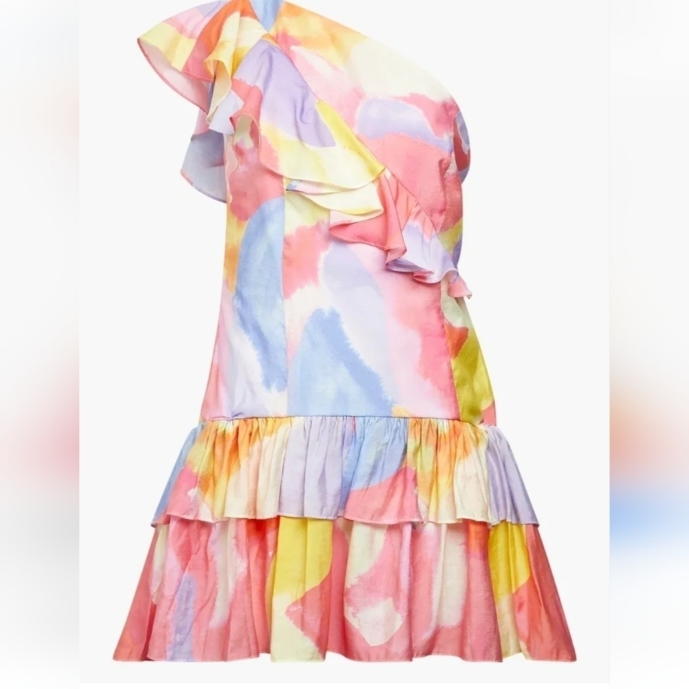 NWOT FRENCH CONNECTION Isadora Faron One Shoulder Ruffle Mini Dress 10 - Picture 8 of 13